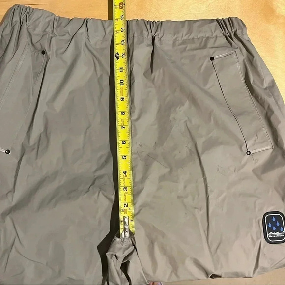Eddie Bauer Waterproof Pants Mens L Beige Rain Over PVC Elastic Hunting Fishing - Picture 9 of 10